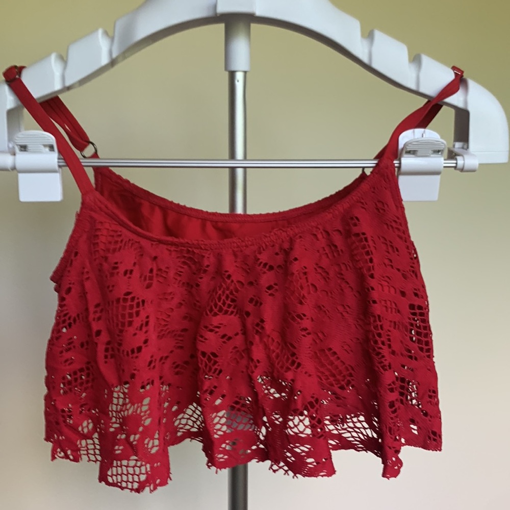 Kenneth Cole 2 piece bikini with crochet Color- Raspberry - Picture 3 of 4